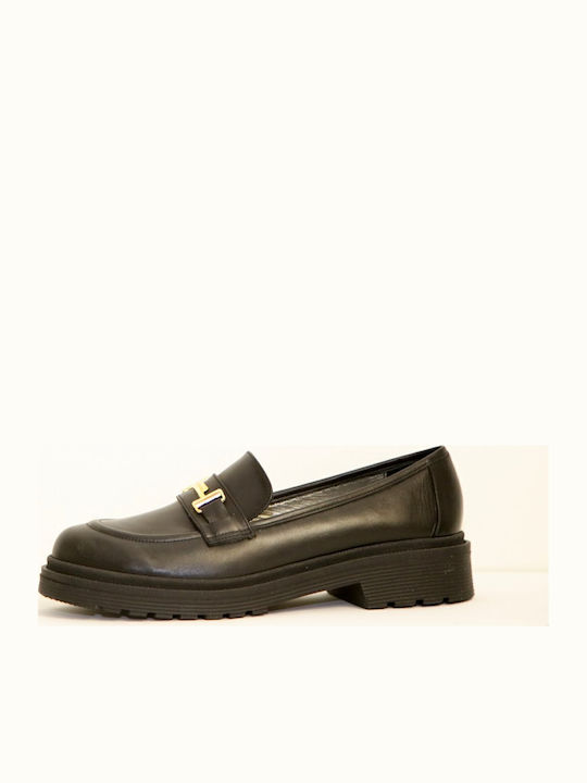 Δερμάτινα Γυναικεία Loafers σε Μαύρο Χρώμα