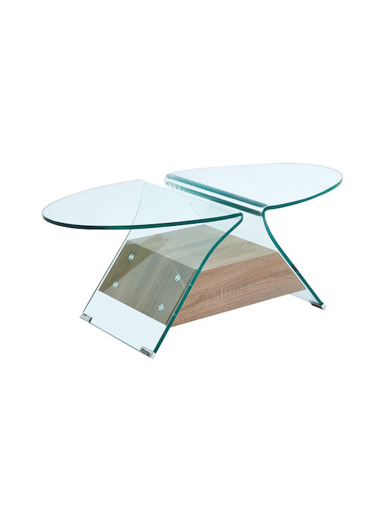 Oval Central Coffee Table Glasser Wooden Transparent Glass Oak W100xD54xH39cm EM721,1
