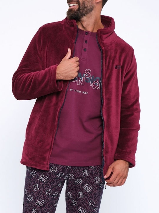 Muydemi Winter Herren-Robe Vlies Burgundisch