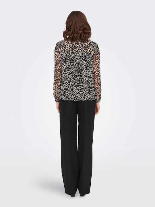 Women's Blouse Long Sleeve Animal Print Black