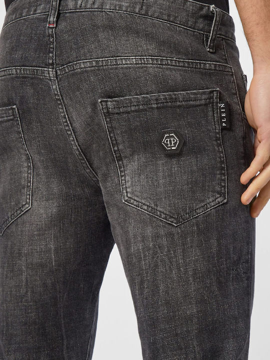 Ανδρικό Παντελόνι Τζιν Ελαστικό με Skinny Straight Εφαρμογή Μεταλλικό Γκρι