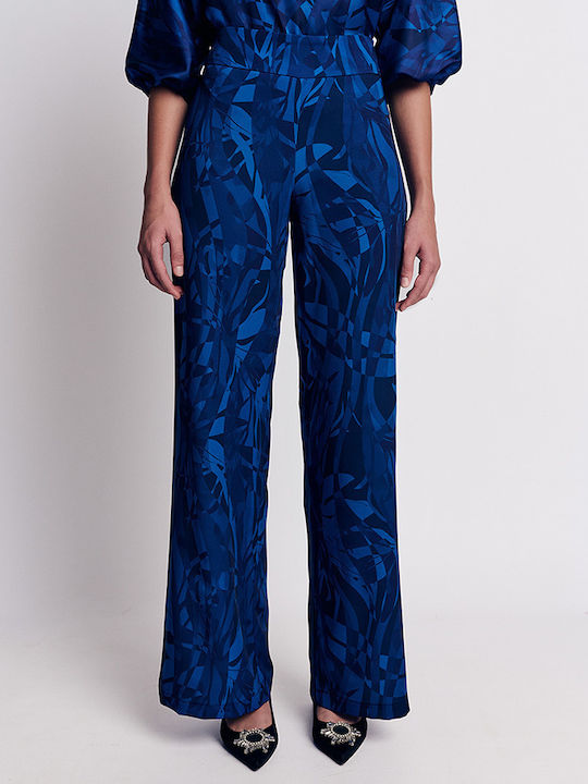 Forel Women's High-waisted Satin Trousers Flare Blue