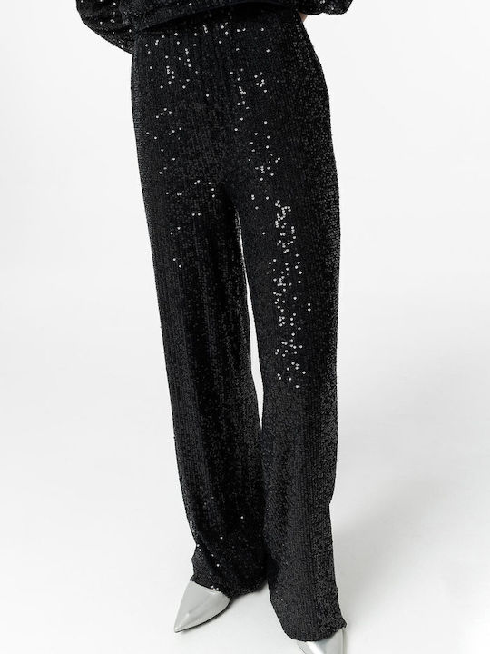 Women's Fabric Trousers Wide Line Black