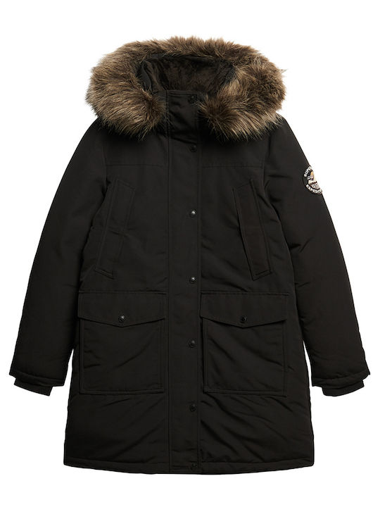 Women's Long Puffer Jacket for Winter Black