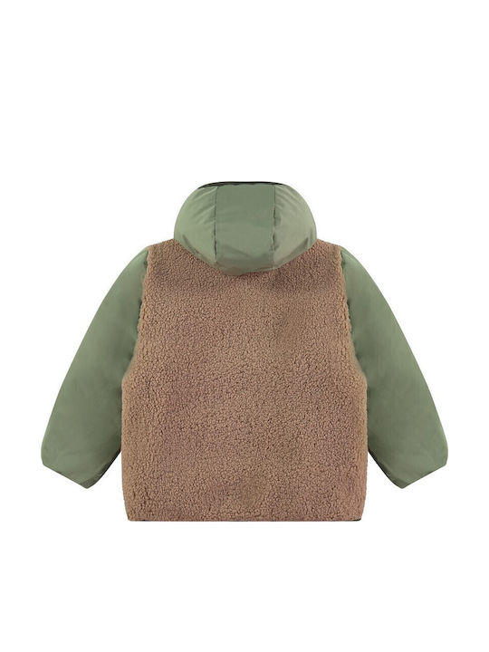 Kids' Quilted Jacket Double Sided with Hood Khaki