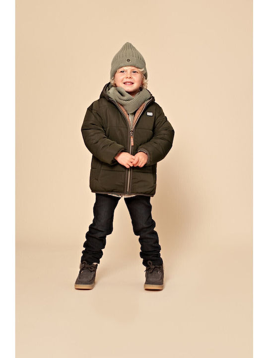 Kids' Quilted Jacket Double Sided with Hood Khaki