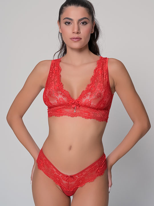 Milena by Paris Spitzen Unterwäsche-Set für Damen Bralette mit Zeichenfolge Rot