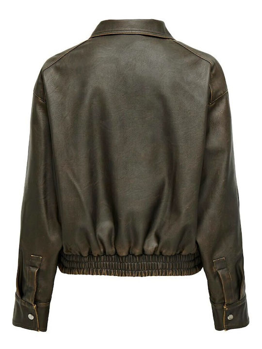 Only Leather Jacket Leather Brown