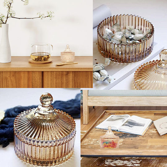 Φοντανιέρα Glas mit Deckel 16x15cm Gelb
