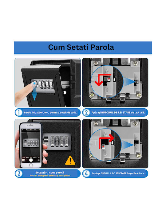 Wall-mounted Combination Key Holder Metallic with Combination Dial 7 Hooks 9x4.4x12cm