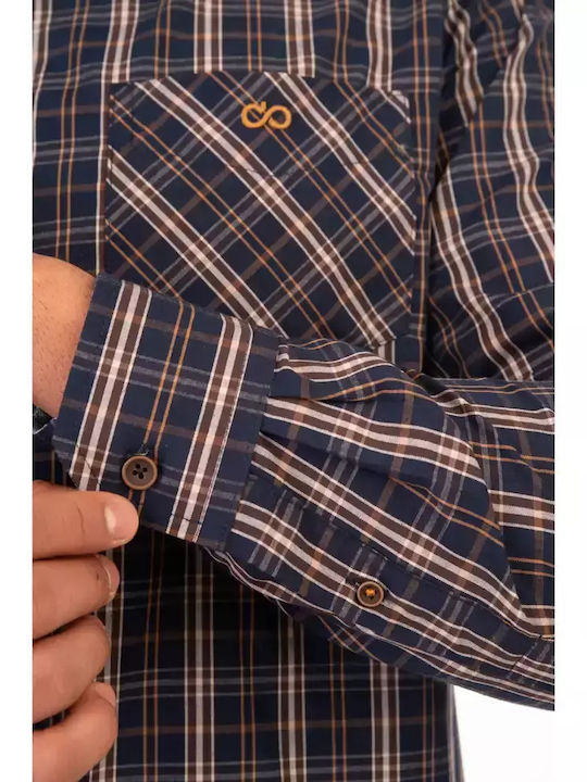 Μακρυμάνικo Βαμβακερό Πουκάμισο Καρό Navy, Camel