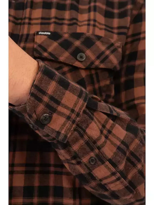 Cămașă Flanelată cu Mâneci Lungi, Regular Fit, în Carouri Negru Maro