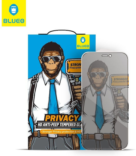 Blueo Mr Monkey 5D 0.26mm Privacy Tempered Glass Negru (iPhone 17 / 17 Pro / 16 Pro)