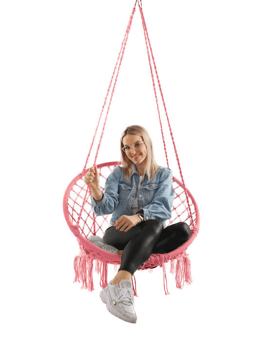 Leagăn Suspendat Fotoliu Material Textil Roz Rezistență Până La 120kg 80x80x120cm