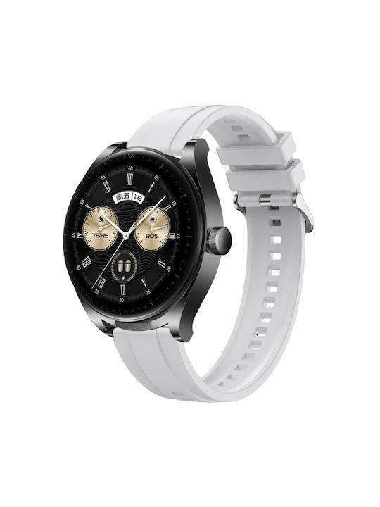 Huawei Watch 4 Tire Pattern Ασημένια Πόρπη Λουράκι Ρολογιού Σιλικόνης Λευκό