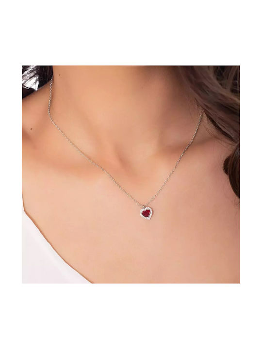 Oxzen Necklace with design Heart from Silver with Zircon