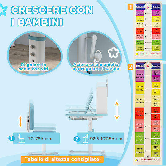 Παιδικό Γραφείο από Μελαμίνη Μπλε 80x55x92.5-107.5cm