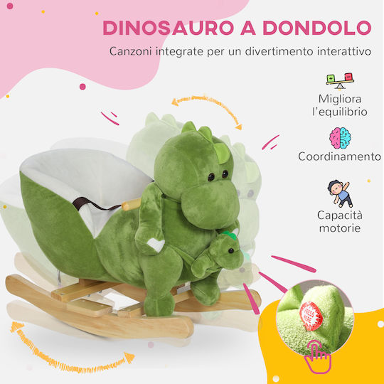 Aiyaplay Wooden Rocking Toy Dinosaur for 18+ months with Sounds & Music Green
