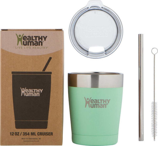 Healthy Human Glass Thermos Stainless Steel 354ml Neo Mint with Straw