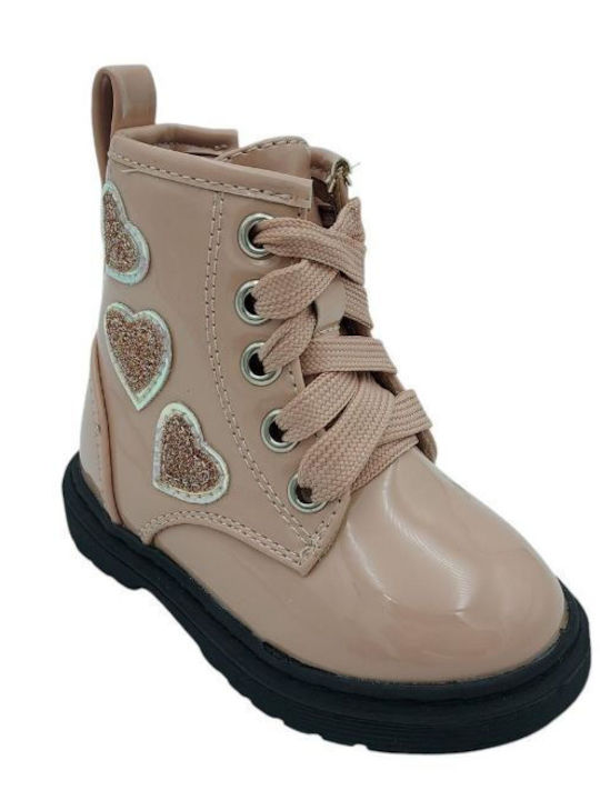 Doremi Kids PU Leather Anatomic Boots with Lace Pink