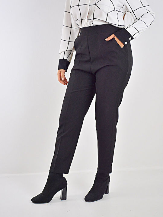 Damen Stoff Hose mit Gummizug Schwarz