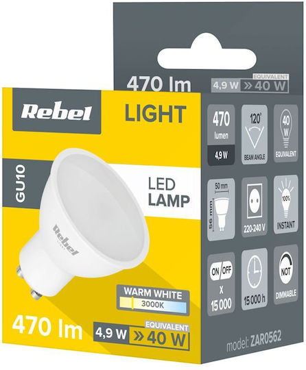 Rebel LED Bulb 5W for Socket GU10 and Shape MR16 Warm White 470lm
