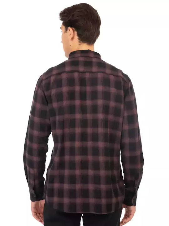 Double Long-sleeved Flannel Shirt Checked Black, Plum