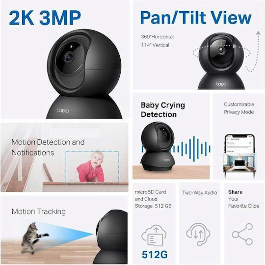 TP-LINK Tapo C211 v2 IP Surveillance Camera Wi-Fi Full HD+ 3MP with Two-Way Communication and Lens 2.4mm