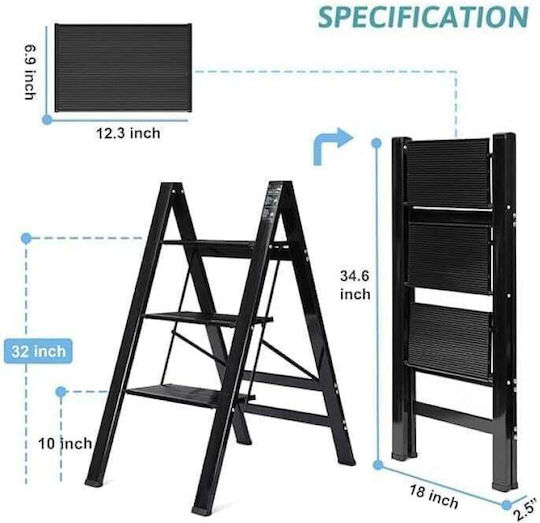 ForHome Ladder Aluminum with 3 Steps