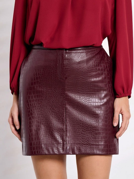 Matis Fashion Set with Leather Mini Skirt in Burgundy color