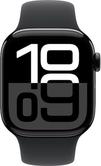 Apple Watch Series 10 Cellular Aluminium 42mm Αδιάβροχο με eSIM και Παλμογράφο (Jet Black Aluminium Case with Sport Band M/L)