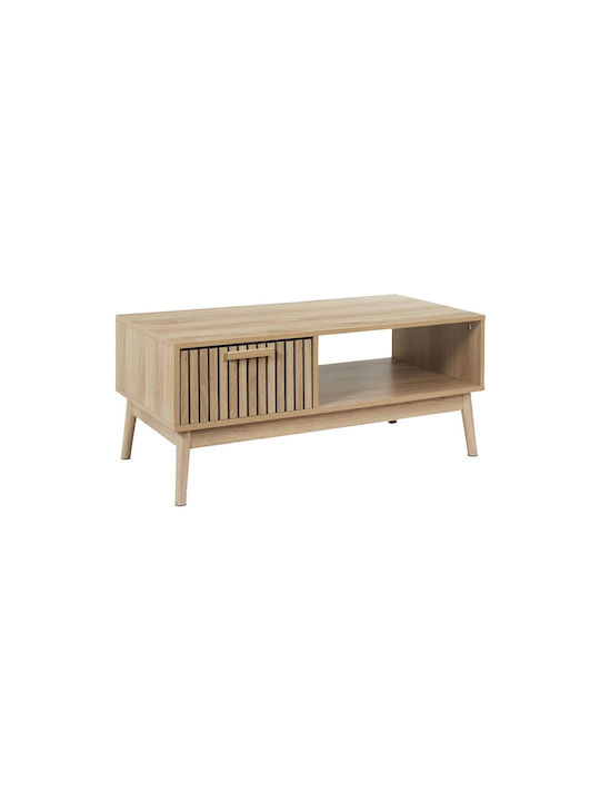 Rectangular Central Coffee Table Klaus Made of Solid Wood with Brown Drawers W100xL50xH43cm
