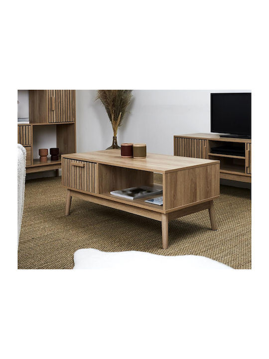 Rectangular Central Coffee Table Klaus Made of Solid Wood with Brown Drawers W100xL50xH43cm
