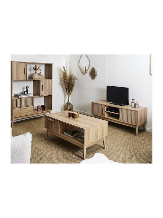 Rectangular Central Coffee Table Klaus Made of Solid Wood with Brown Drawers W100xL50xH43cm