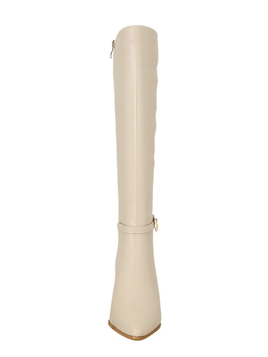 Synthetic Leather Medium Heel Women's Boots Bolie Beige