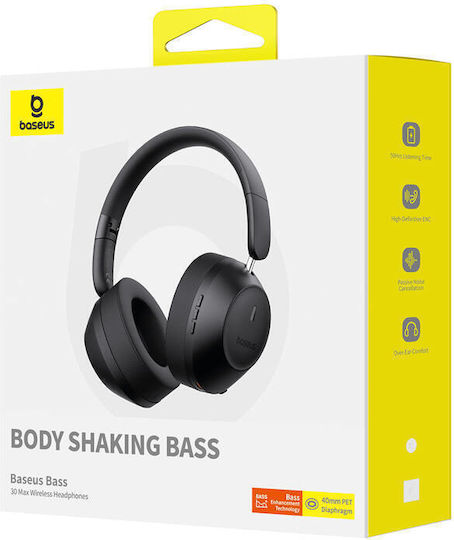 Baseus Bass 30 Max Wireless / Wired On Ear Headphones with 50 hours of Operation and Quick Charge Black