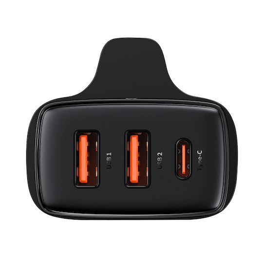 Baseus Φορτιστής Χωρίς Καλώδιο με 2 Θύρες USB-A και Θύρα USB-C 30W Power Delivery Μαύρος (Compact UK Plug)
