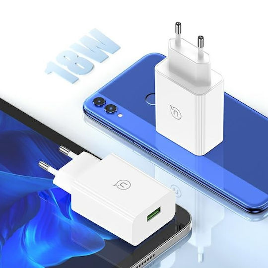 Usams Mobile Phone Charger with USB-A Output Ports and micro USB Cable 18W Quick Charge 3.0 White