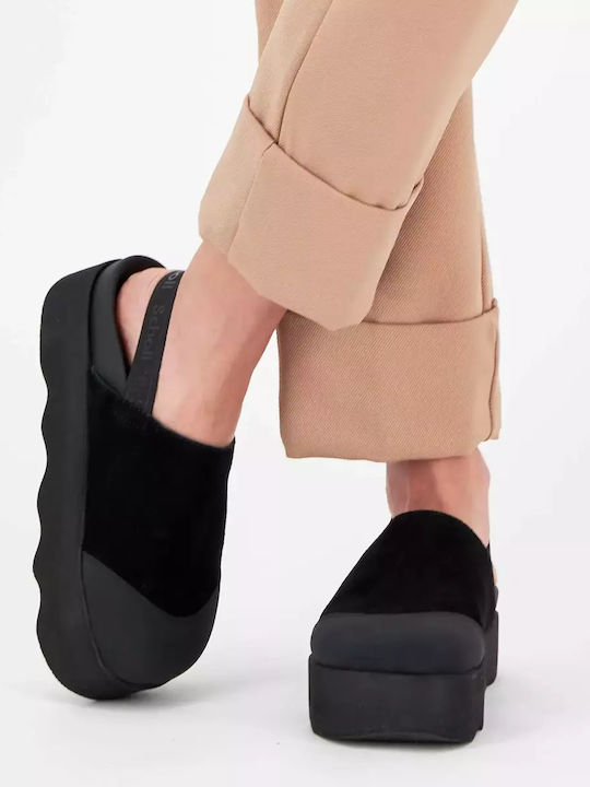 Abby Suede Mules με Χαμηλό Τακούνι σε Μαύρο Χρώμα