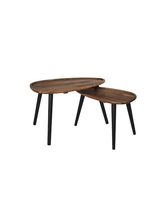 Oval Central Coffee Table Made of Solid Wood Beige 2 Pieces W60xL39xH40cm