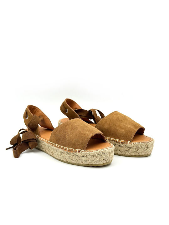 Ibiza's Leather Women's Flat Sandals in Khaki Color