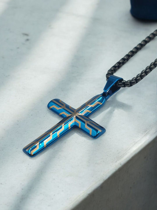 Black Men's Cross from Steel with Chain