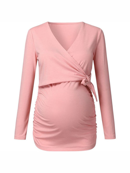 Women's Long Sleeve Breastfeeding Blouse (pink) (cotton - polyester)