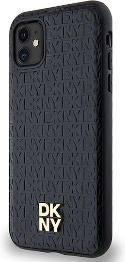 Carcasă MagSafe din piele PU cu model repetitiv și logo stivuit DKNY pentru iPhone 11, negru