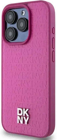 Dkny Pu Leather Repeat Pattern Stack Logo Magsafe Case Iphone 15 Pro Pink