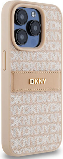 Dkny Pu Leder Wiederholungsmuster Tonale Streifen Hülle Iphone 15 Pro Pink