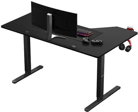 Ηλεκτρικό Γραφείο Gaming Hero 9.1 Ξύλινο Μαύρο με Μεταλλικά Πόδια, Ρυθμιζόμενο Ύψος, LED & USB θύρες 147x112x74εκ.