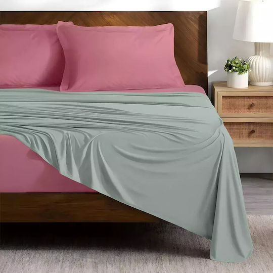 Lino Home Sheet Sets Queen 240x260cm. Doble Pink-mint 4pcs