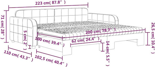 Canapea Pat Semidublu Tapițat cu Catifea Gri Închis Catifea cu Plăci și Saltea 110x200cm