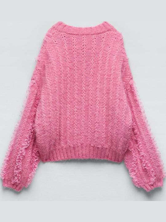 Damen Pullover mit Spitze Rosa